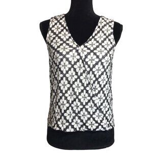 Maeve Coralie Floral Lace Wrap V-Neck Blouse in Black & White - Size 4